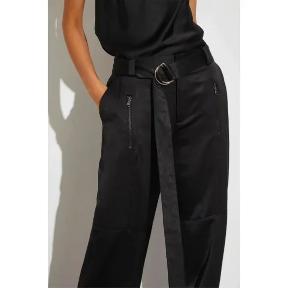 Saint Art Courtney Mid Rise Charmeuse Pant - Black Loose Fit Satin Cargo Pants - Picture 9 of 14